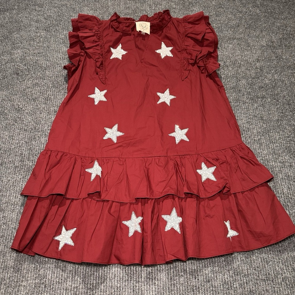 Impressions Red Dress With White Sequin Stars Medium Fantastic Fawn‎ Collegiate